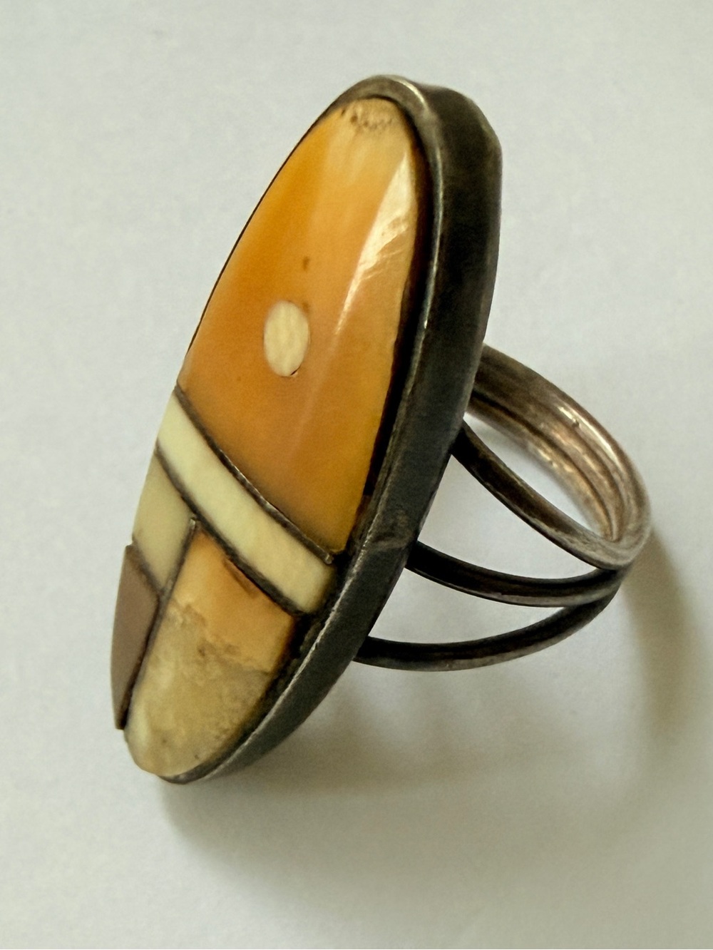 Harold Smith Navajo Sterling Sunset Opal Inlay Ring Sz 7.5 Handmade